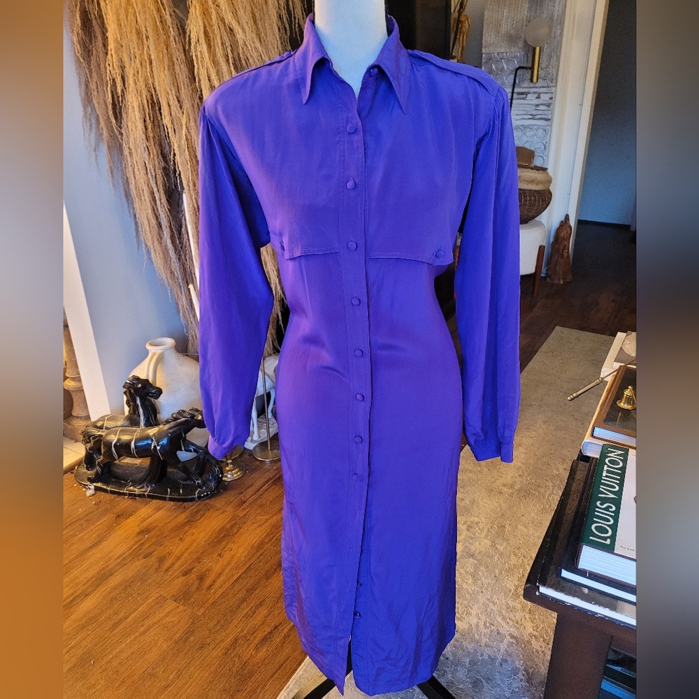 Jon Klawd Purple Vintage Silk Shirt Dress